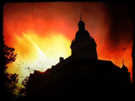 Burg mit Sonnenuntergang